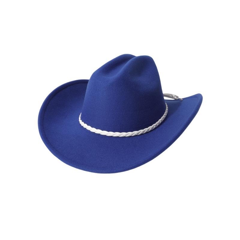 European and American Vintage Jazz Hat, Wool Felt Hat, Cowboy Hat, Retro Faux Wool Felt Hat, Flat-brimmed Hat with Three-strand Braid Decoration,