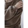 In-Stock Khaki Corduroy Puff Sleeve Dress for Autumn/Winter - Loose Fit, Long Sleeve, Literary Style
