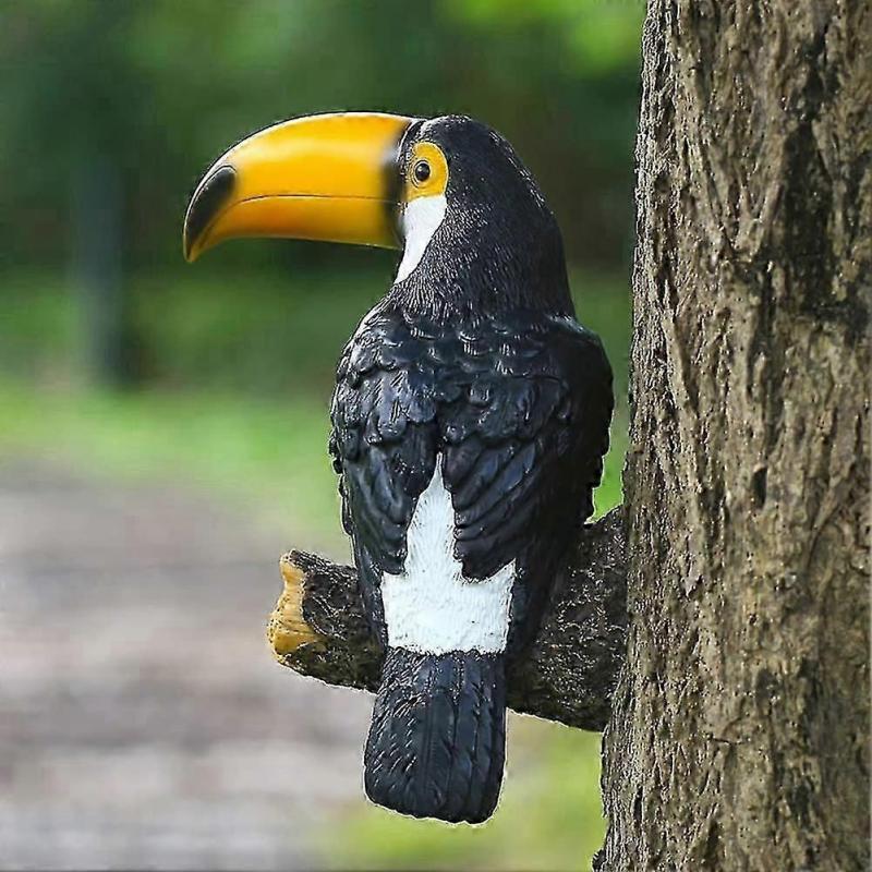 Figurină Tucan Decor Grădină - Statuie Pasăre din Rășină Făcută Manual pentru Decor Suspendat Exterior, Ornament Animal Tropical Realist
