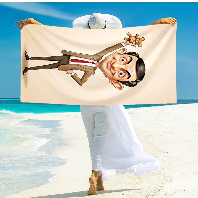 1pz Asciugamano da Spiaggia Mr Bean in Giro per il Mondo, Asciugamano da Spiaggia Assorbente ad Asciugatura Rapida, Asciugamano da Spiaggia per Sport all'Aperto e Nuoto, Morbido e Confortevole Y73043