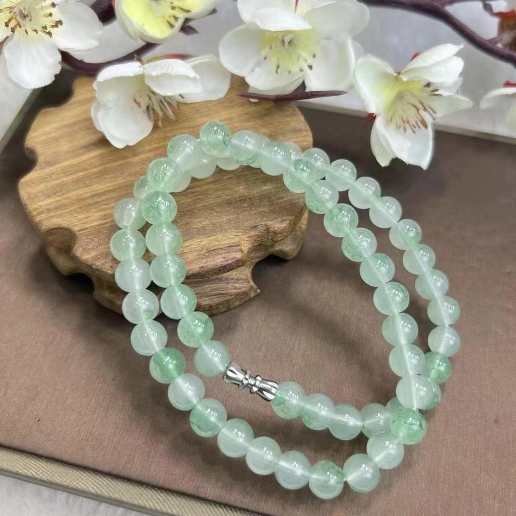 Ice Silk Blue High-Grade Beaded Bracelet & Necklace Set – Elegant Gift for Mom & Elders
