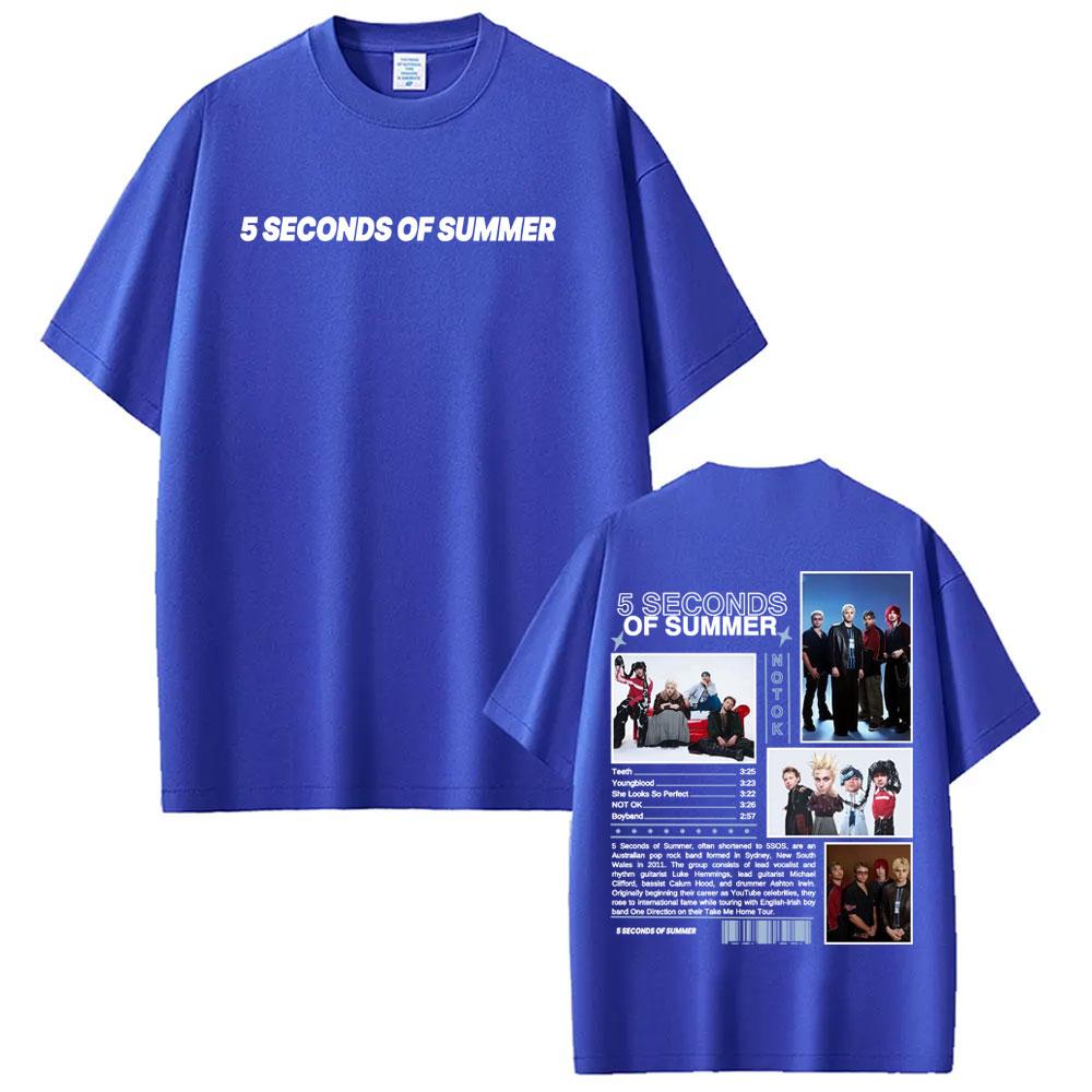 Band 5 Seconds of Summer World Tour Merch T Shirt Unisexs Clothing Fashion Hip Hop Style T Shirts 100 Cotton Short Sleeve Tshirt