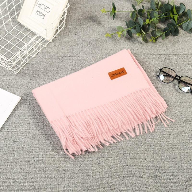 

Осень и зима холодостойкий новый имитация кашемира утолщенный шарф модный универсальный однотонный с бахромой теплая шаль светло-розовый