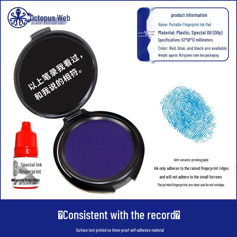 Quick-Drying Multi-Color Fingerprint Pad: Red, Blue & Black