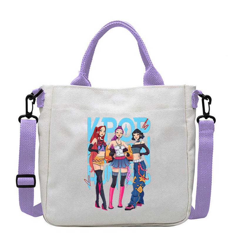 KPop Demon Hunters Shoulder Bag Kawaii Cartoon Handbag Large Capacity Crossbody Fashion Portable Canvas Storage Bags Gift Kid Friendly Entertaining