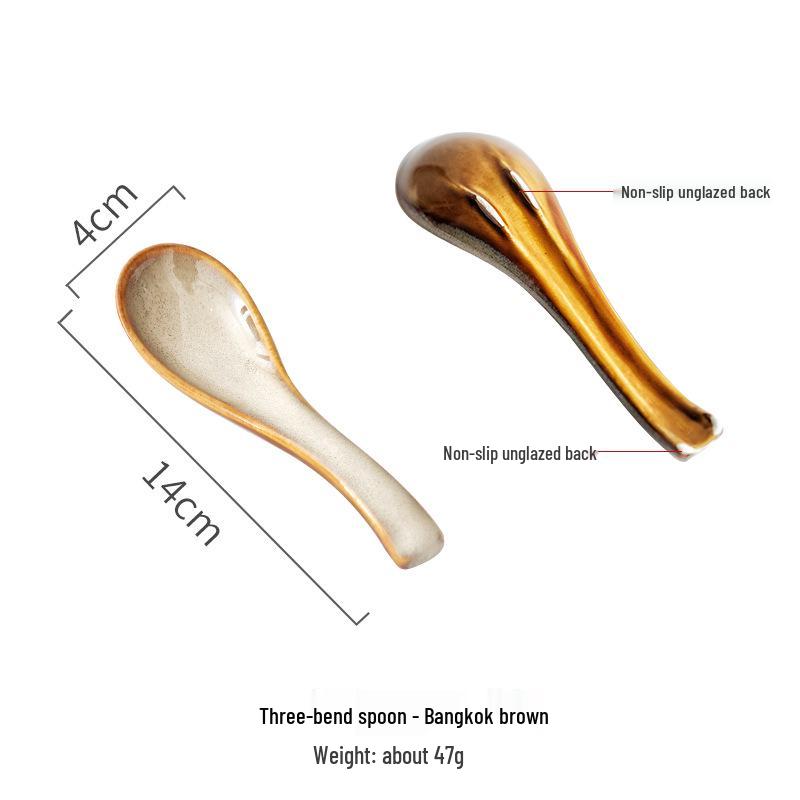 European Ceramic Soup and Dessert Spoon - Kiln-Fired, Small Stirring Utensil for Home and Restaurant Use