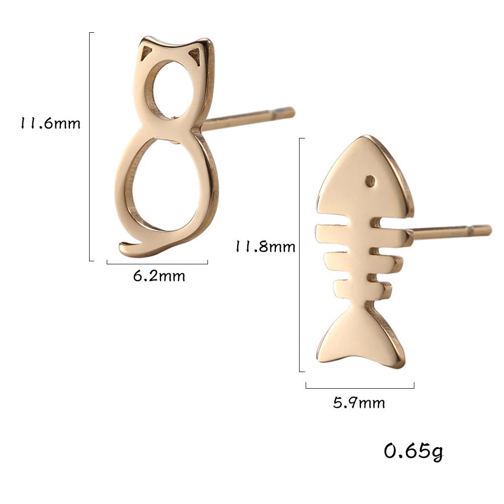 Cazador Cute Cat and Fish Bone Stud Earring Women Small Piercing Earrings Stainless Steel Jewelry Mother Gift 2026 Trend