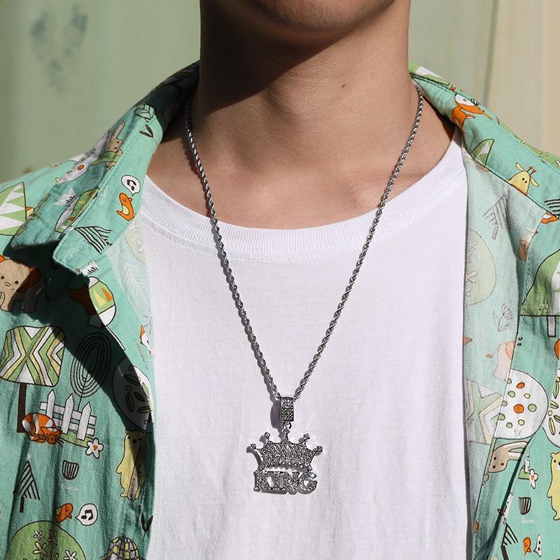European & American Rhinestone Crown King HIPHOP Punk Pendant Accessory