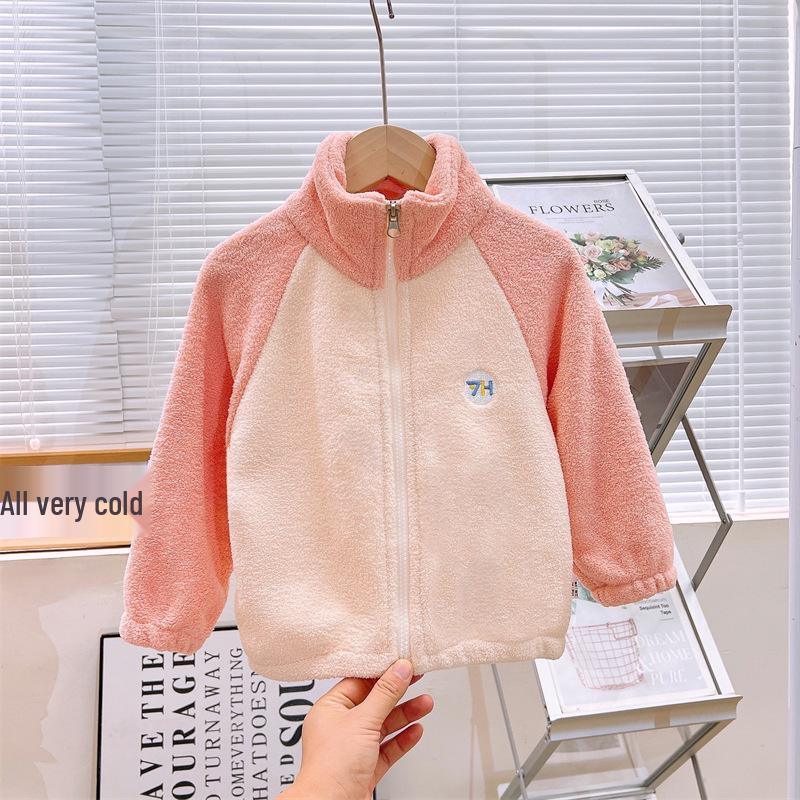 Kids' Plush Puff Jacket - Autumn/Winter Stand Collar Zipper Cardigan for Boys & Girls, Long Sleeve, Warm Home Wear.