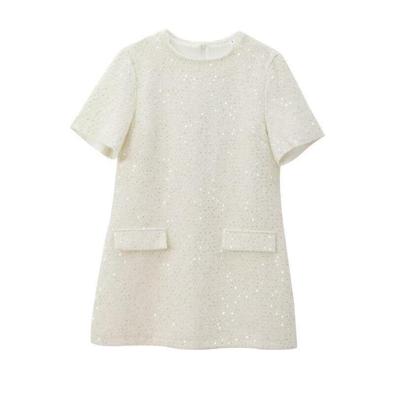 Fashion Style 2024 Fall and Winter New Women's Clothing Easiest for Match Sequin Short Sleeve Round Neck Mini Dress 8714933