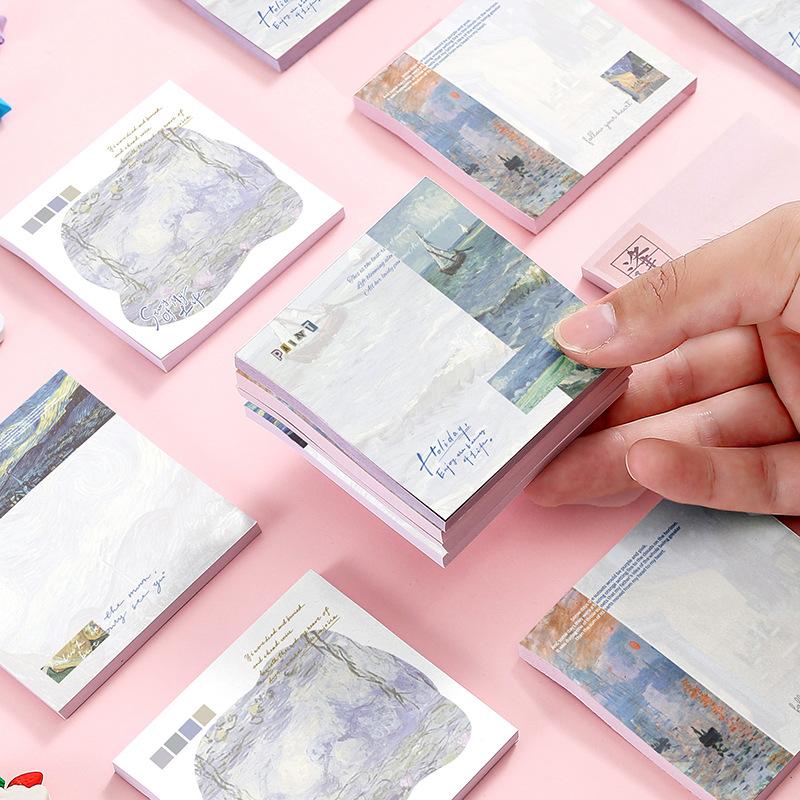 Painting Memo Pad Monet Van Gogh Sticky Note Decal Scrapbooking DIY Notepad Diary Stationery School Supplies