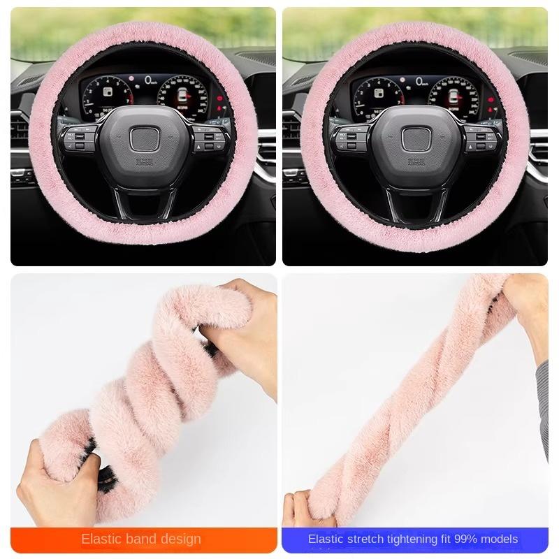 Winter plush retractable steering wheel cover, fashionable new style, warm, universal, anti slip, all car universal handle cover
