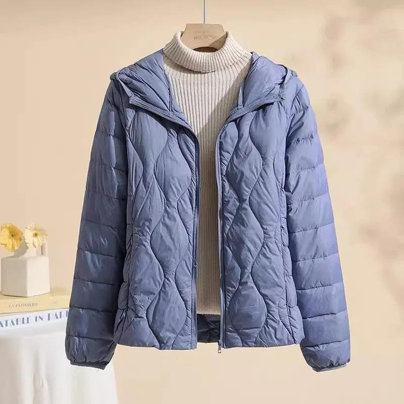 Lightweight Women Down Jacket Hooded White Duck Down Warm Thin Coat Korean Style Puffer Jacket