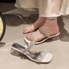 Fashion Women's Sandals Thick Heel Rhinestones Ladies Shoes Summer Sale Low Price Chic and Elegant Sandal 2025 Comfortable On Footwear