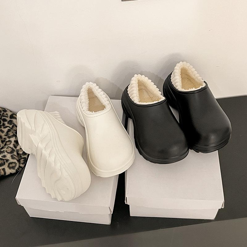 Thick-soled High-heeled Cotton Shoes Cotton Towing Home Cotton Slippers Autumn and Winter Velvet Bag Head Towing Warm Shoes