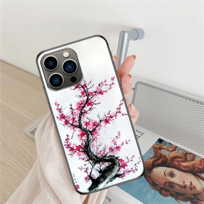Cherry Blossom Tree Phone Case For Iphone 17 Air 16 15 Pro Max 14 Plus 16E Coque 13 Pro 12 Mini 11 Clear Cover Silicone Cute She