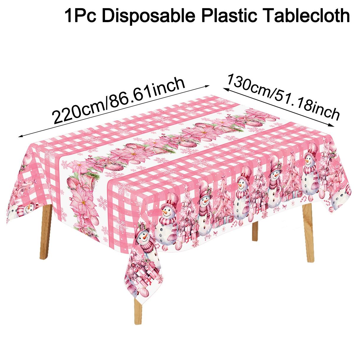 Roze Kerst Plastic Tafelkleed Feestelijk Vakantie Tafelkleed Decor Voor Huisfeest Achtergrond Cadeau
