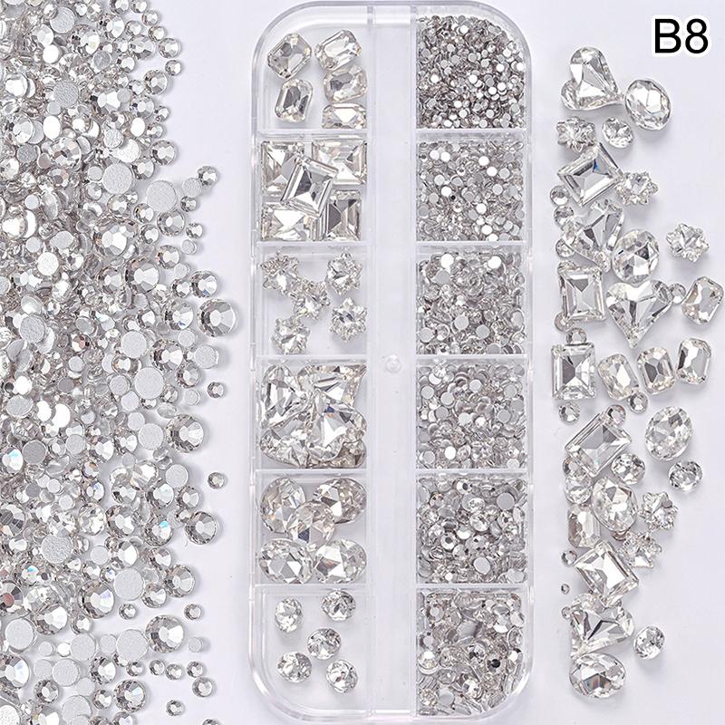 Nail Art 12 Grids Colorful Flatback Gems Diy Manicure Decor 3D Nail Diamond For Makeup, Nails, And Crafts