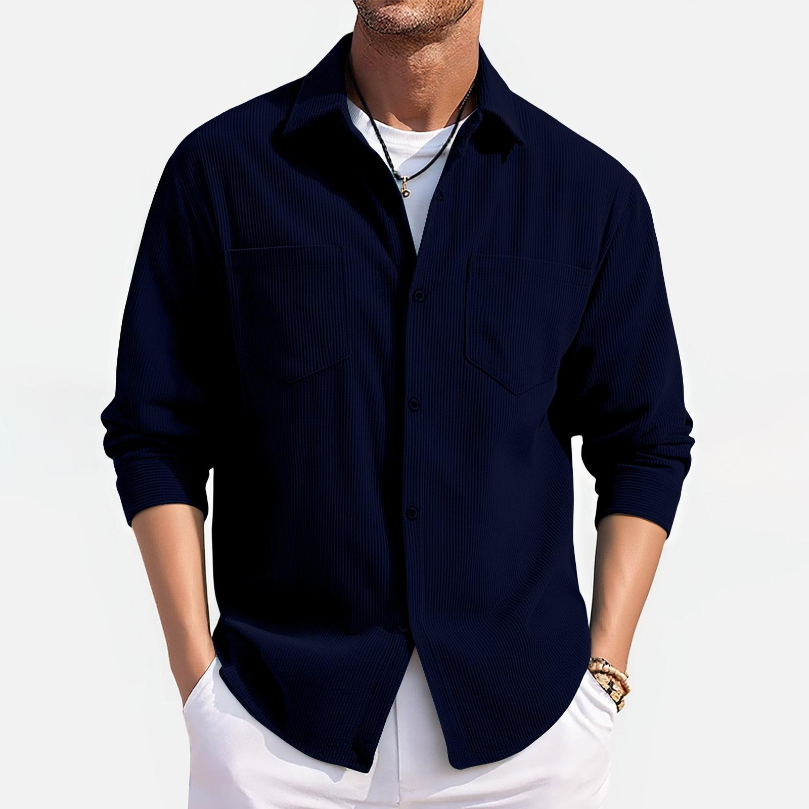 

Мужская свободная, повседневная и легкая рубашка-топ M тёмно-синий