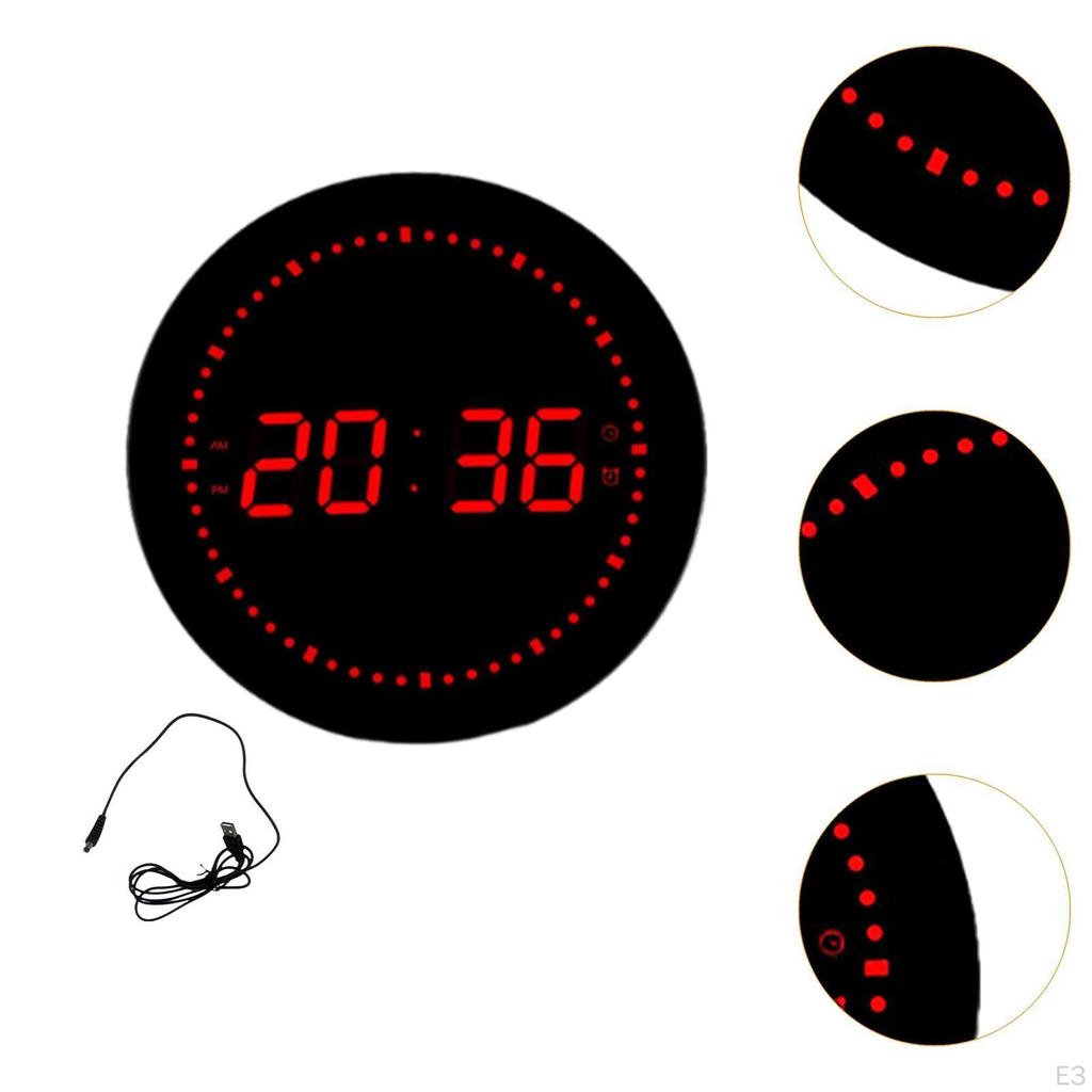 LED Digital Clock Desk Practical Calendar Wall Round Alarm for Home Halls School