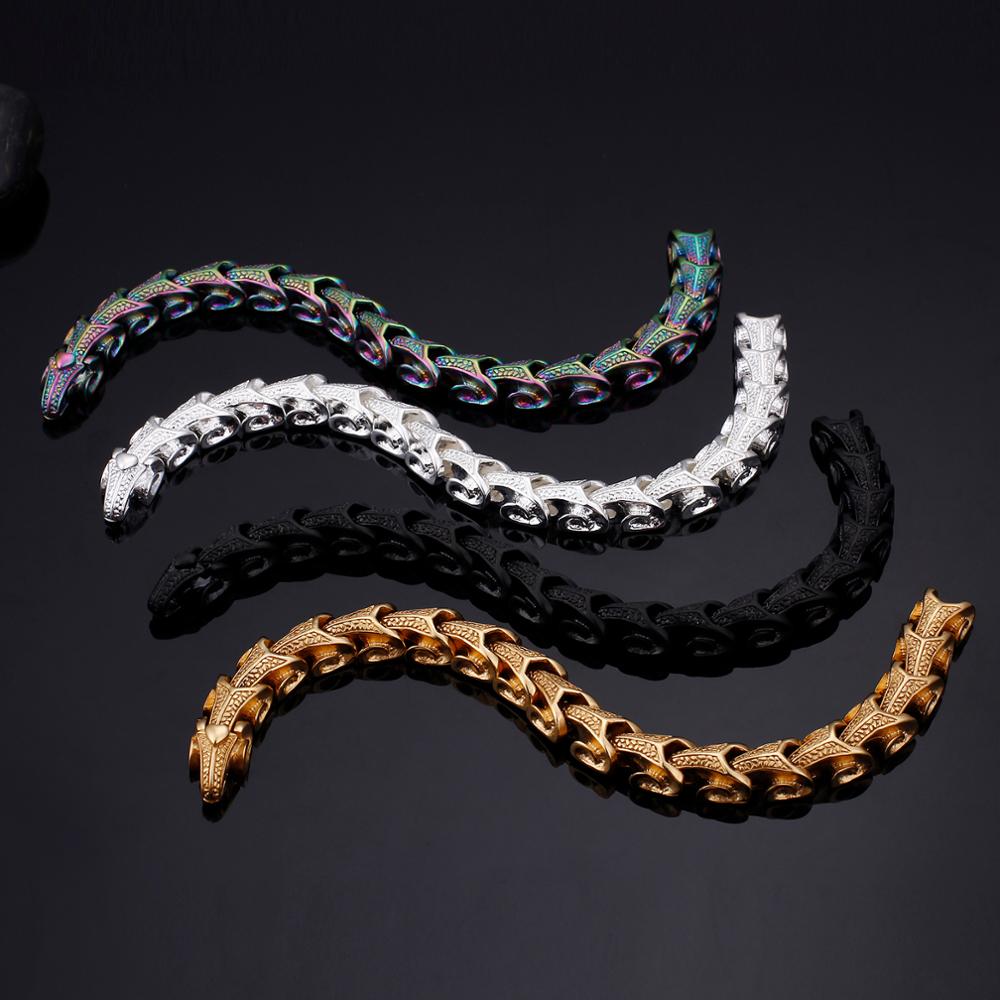 Punk Stainless Steel Dragon Grain Wrap Bracelets for Men Vintage Bracelet & Bangle Personalized Armband Jewelry Lucky Gift