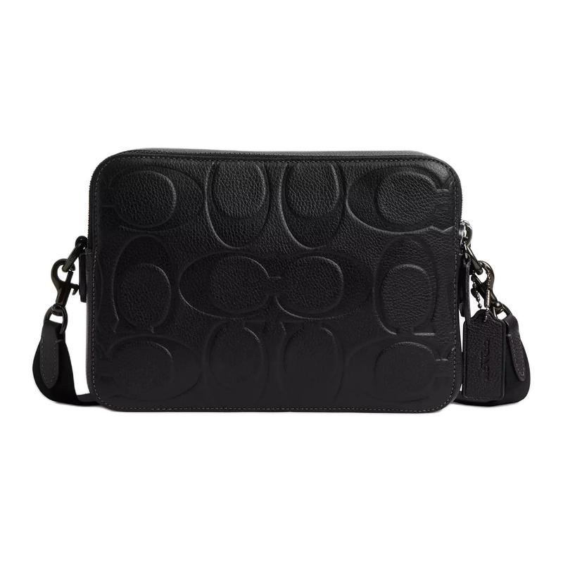 Coach Charter 23 Logo Embossed Removable Shoulder Strap Leather Shoulder Bag Medium Men's Black