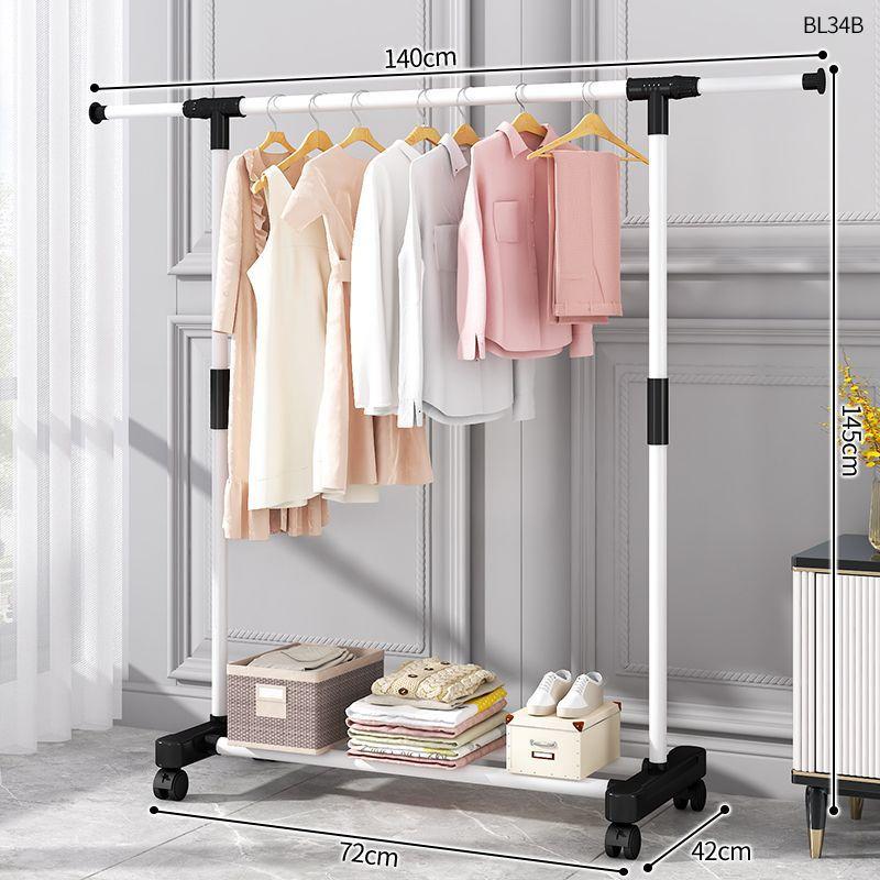Plastic Floor-Standing Balcony and Bedroom Clothes & Hat Rack, with Folding Drying Pole and Storage.