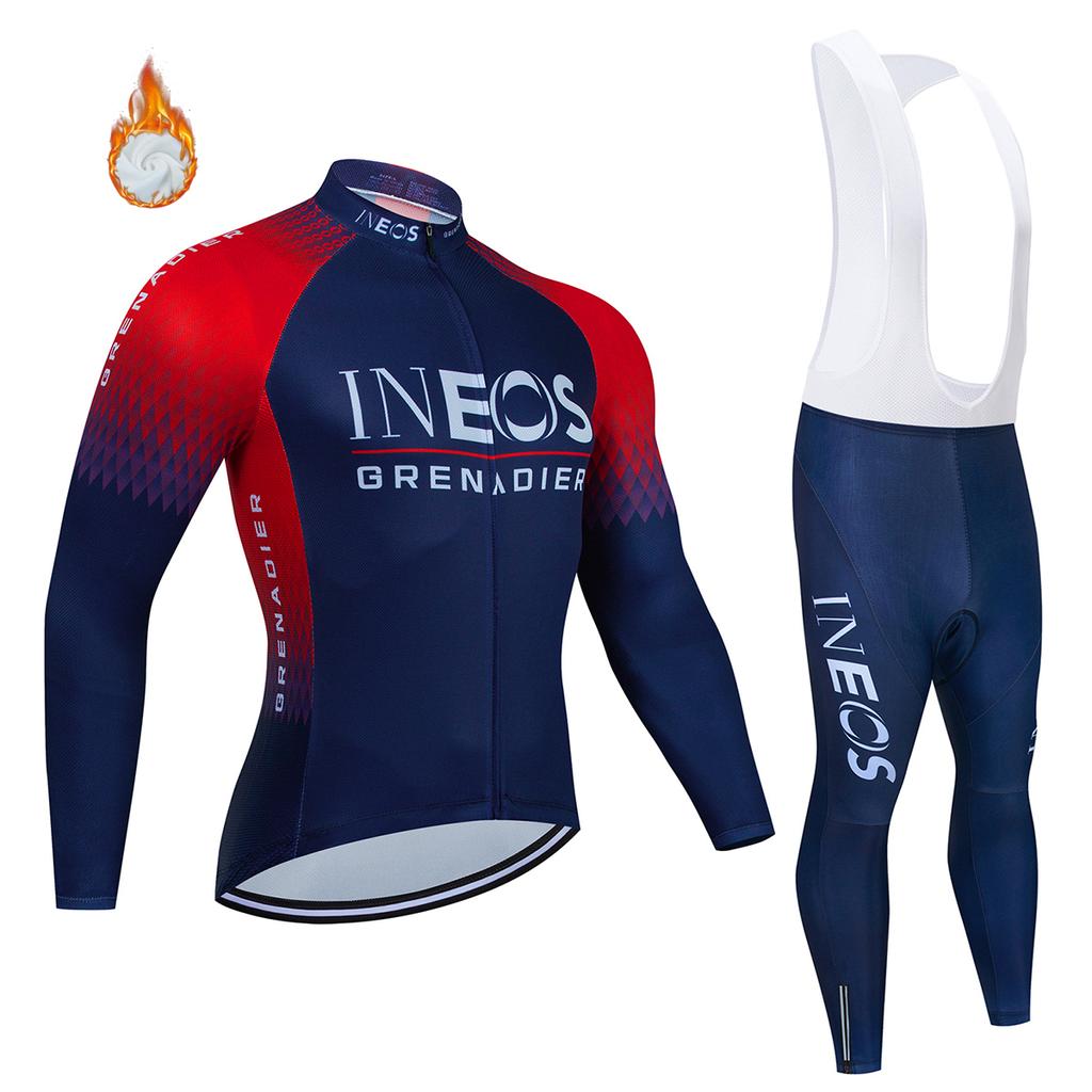 Conjunto de ropa de ciclismo para hombre Ineos Grenadier Pro Team Tricuta 2026: chaqueta, culotte y maillot con gel. Traje de invierno de forro polar.