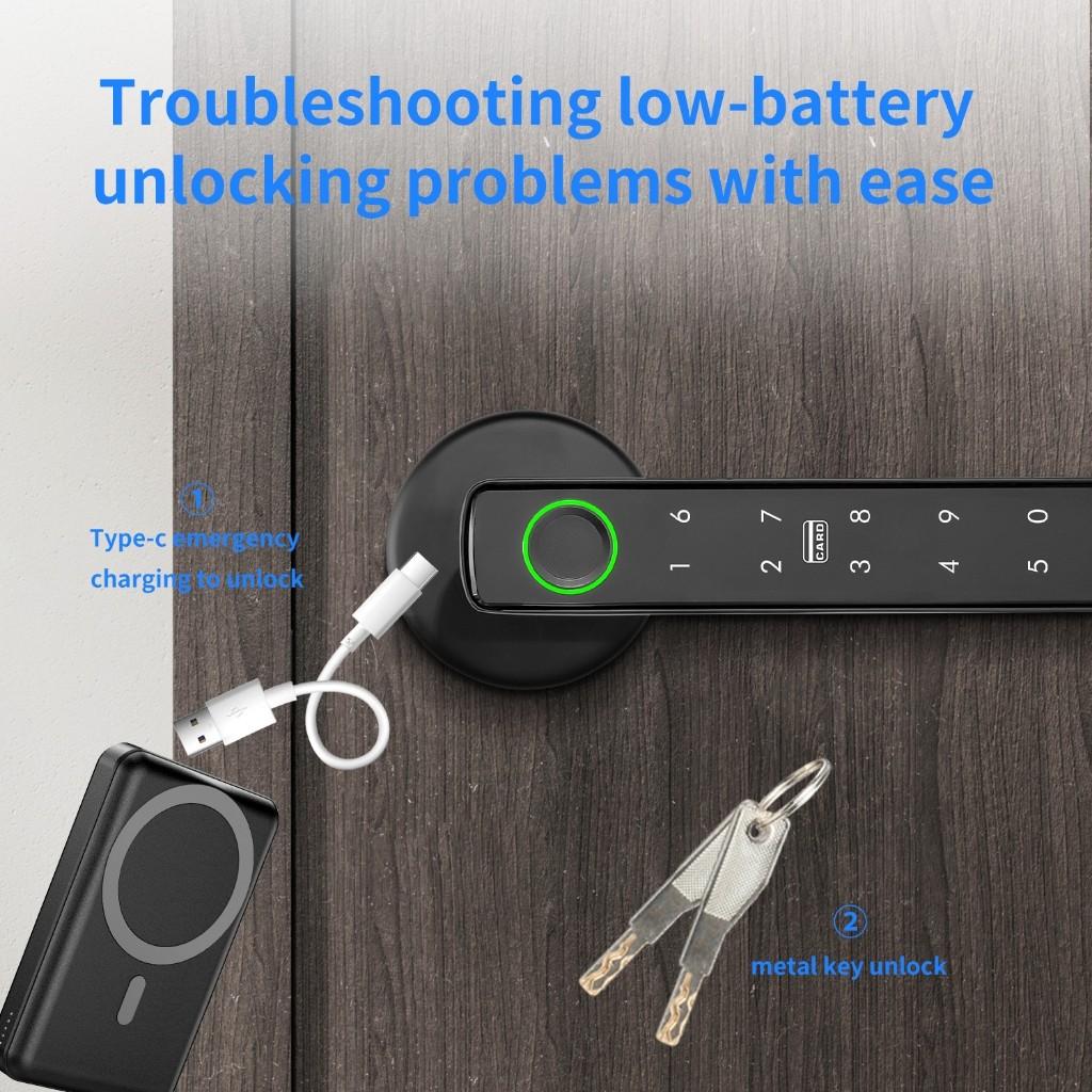 Tuya Digital Fingerprint Door Lock 5-in-1 Smart Door Handle Lock Bedroom APP Remote Unlock Electronic Lock
