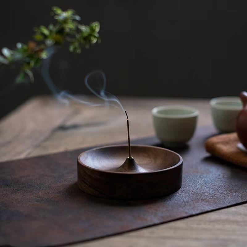 Solid Wood Incense Holder - Handcrafted Circular Incense Burner for Tea Ceremony, Agarwood Tray Stand & Incense Base