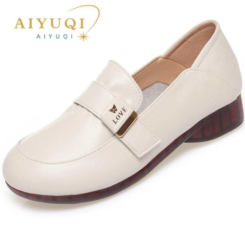 Fashion AIYUQI Ladies Shoes Wdges 2024 New Fall Casual Genuine Leather Mom Shoes Women Round Toe Large Size Women's Shoes