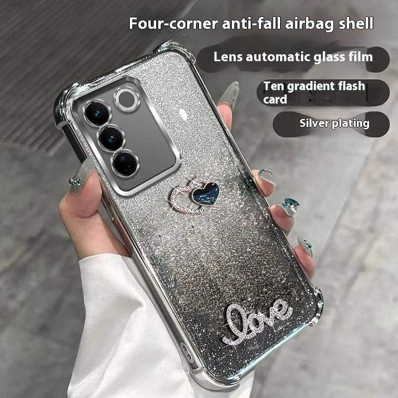 

3D Любовь Противоударный Блестящий Чехол с Гальваническим Покрытием для Samsung Galaxy S25 EDGE S24 S23 S22 S21 S20 Note 20 10 Ultra Plus FE 5G Задняя Крышка Note 10 Pro серебряный