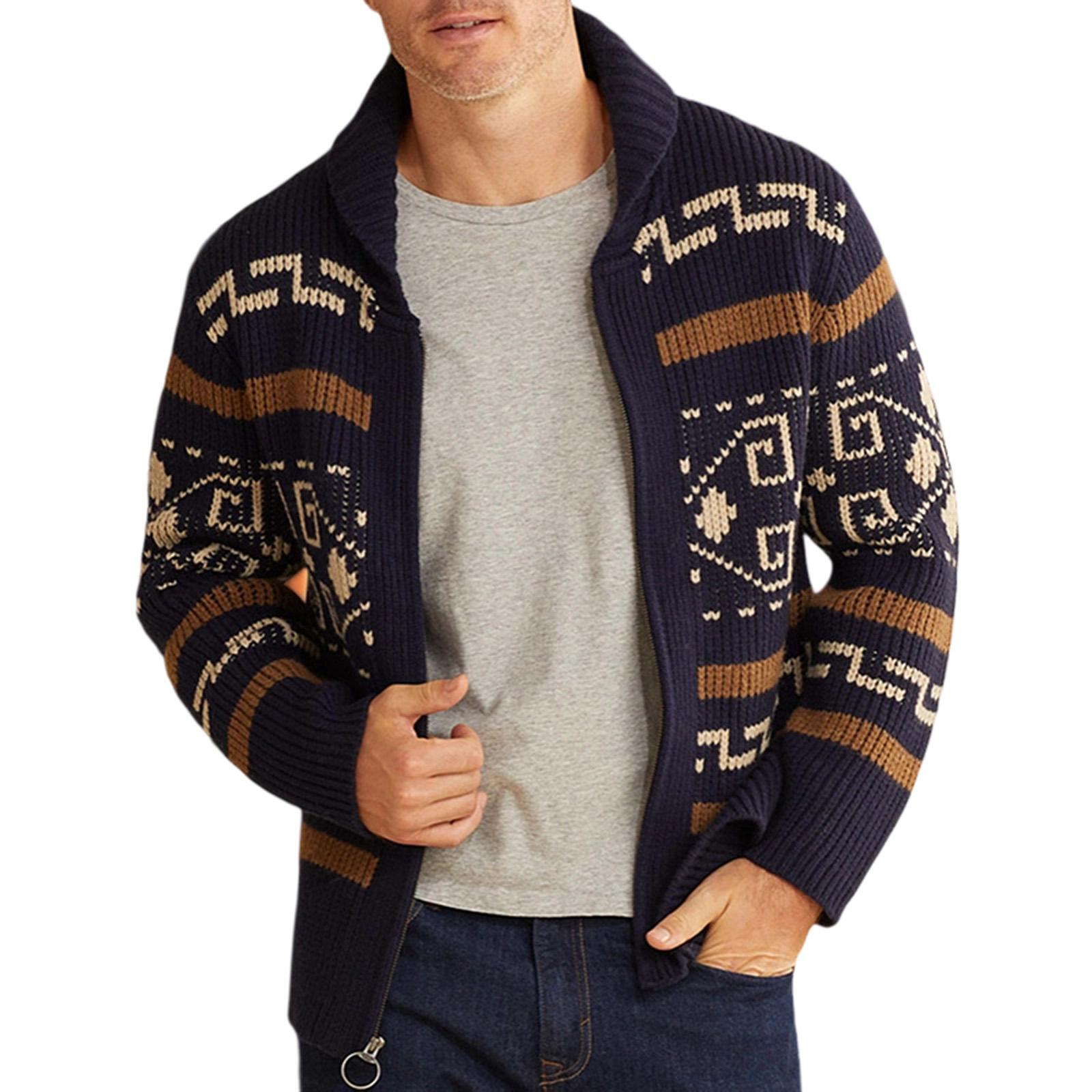 

Мужской Тренд Повседневный Свободный С добавлением флиса Верхняя одежда Кардиган Вязаный Свитер Пальто XXXL тёмно-синий