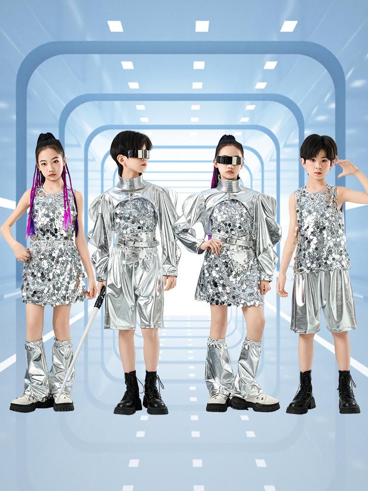 Kids' Cheerleading & Hip Hop Dance Sequin Costumes: Trendy Drummer-Inspired Outfits for Boys & Girls