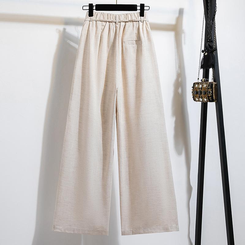 DIMANAF 2026 Spring Summer New Plus Size Women Long Pants Linen Loose Casual Elastic Waist Fashion Lady Bottoms Clothing