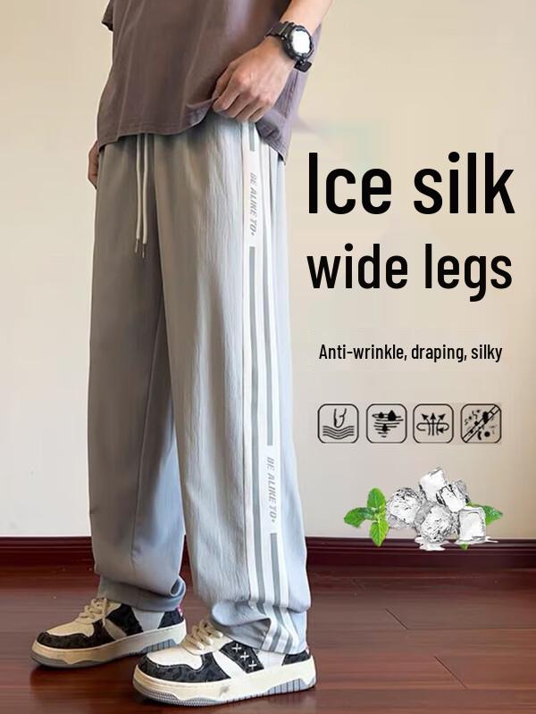 Dingfengbaoluo Men's Ice Silk Quick-Drying Straight-Leg Athletic Pants