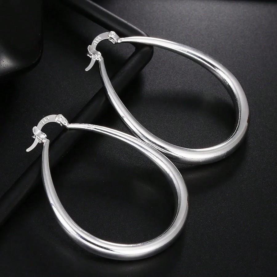 Silver Plated 41mm Smooth Circle Big Hoop Earrings For Women Fashion Party Wedding Accessories Jewelry Christmas Gifts