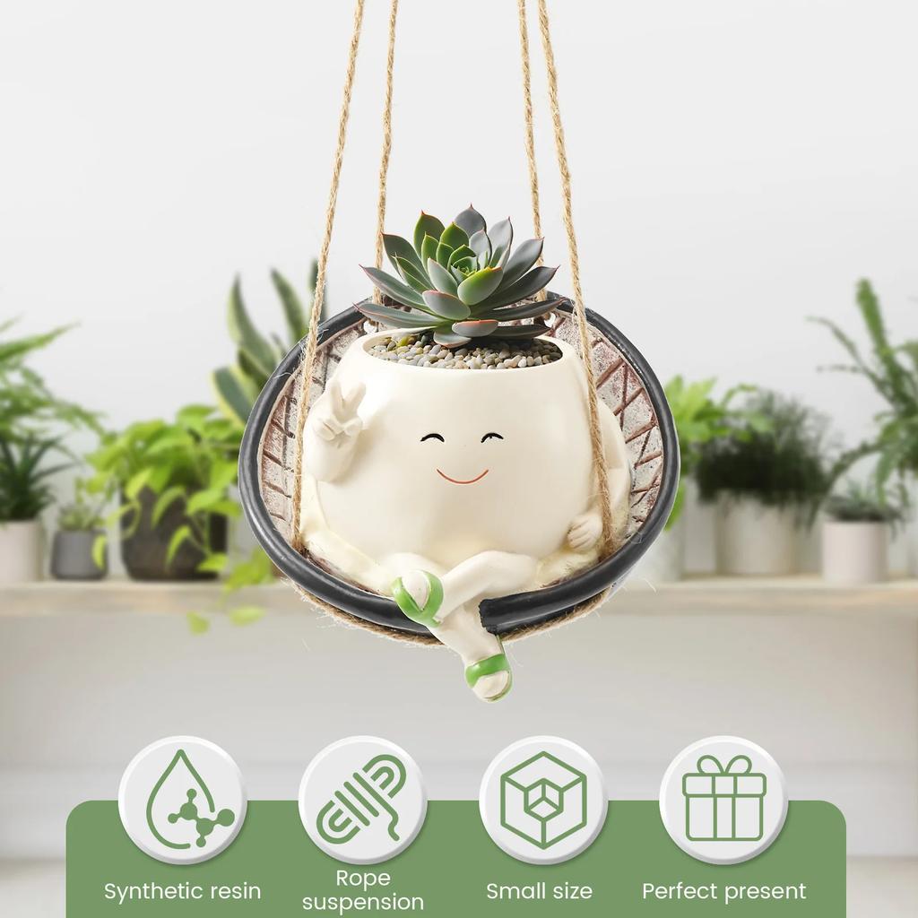 Synthetic Resin Swing Chair Planter Pot Creative Wall Hanging Smile Face Flower Pot Add Interest Smile Face Planter for Home New