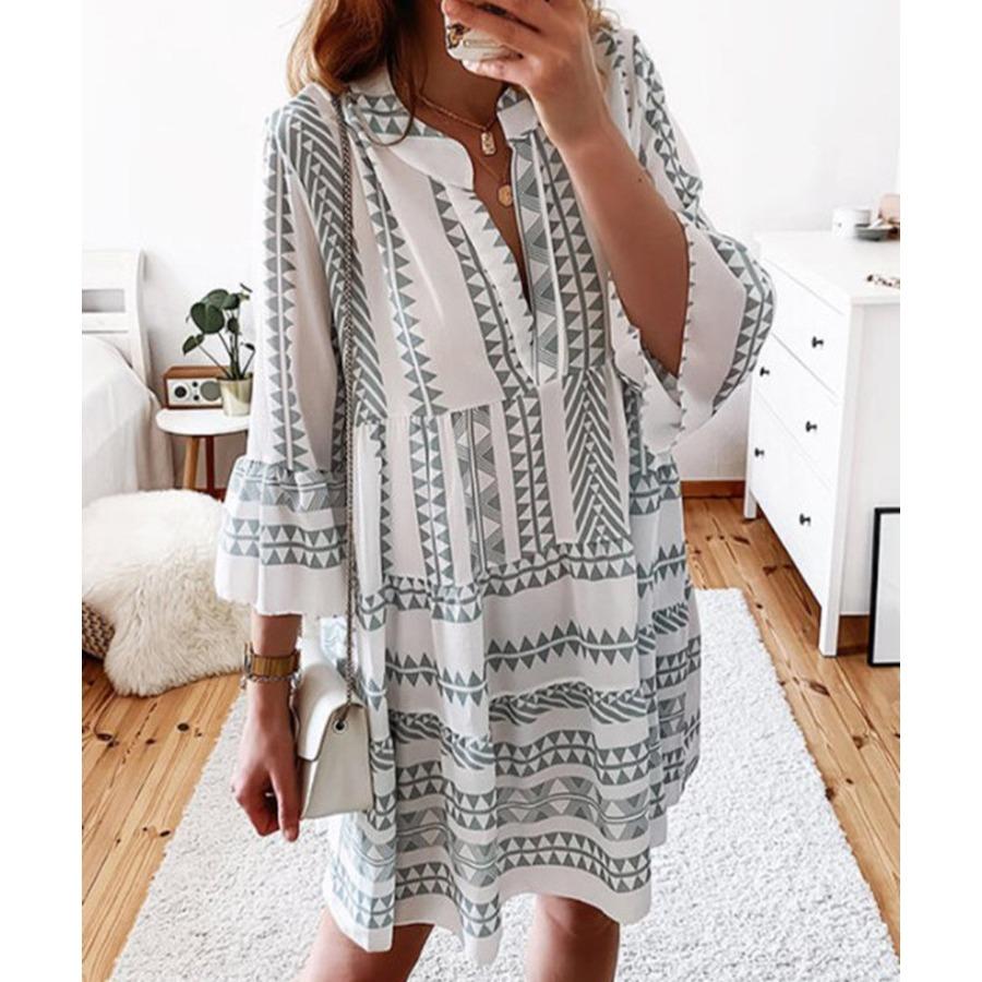 IHUASU Spring Summer Women's Dress Geometric Print Candy V-neck Top