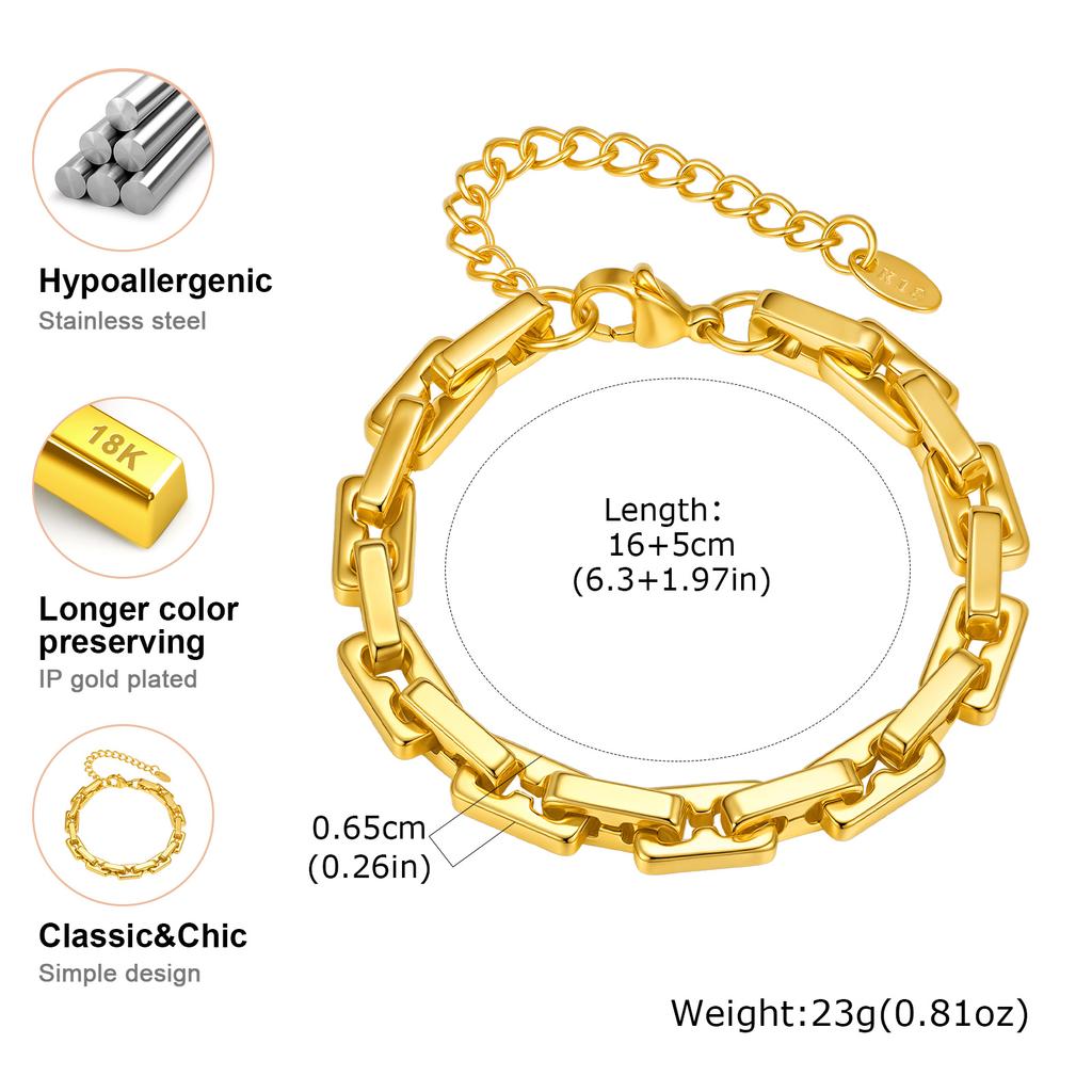 Minimalist Stainless Steel Chunky Chain Bracelet, Gold Color Stackable Thick Chain Bracelet, Waterproof Party Jewelry for Women