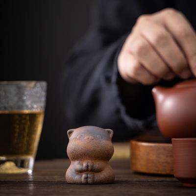 Old Rock Mud Cute Cat Turtle Ingot Tea Pet Ornament Tea Table Decoration Retro Small Ornament Ceramic Tea Path Cover