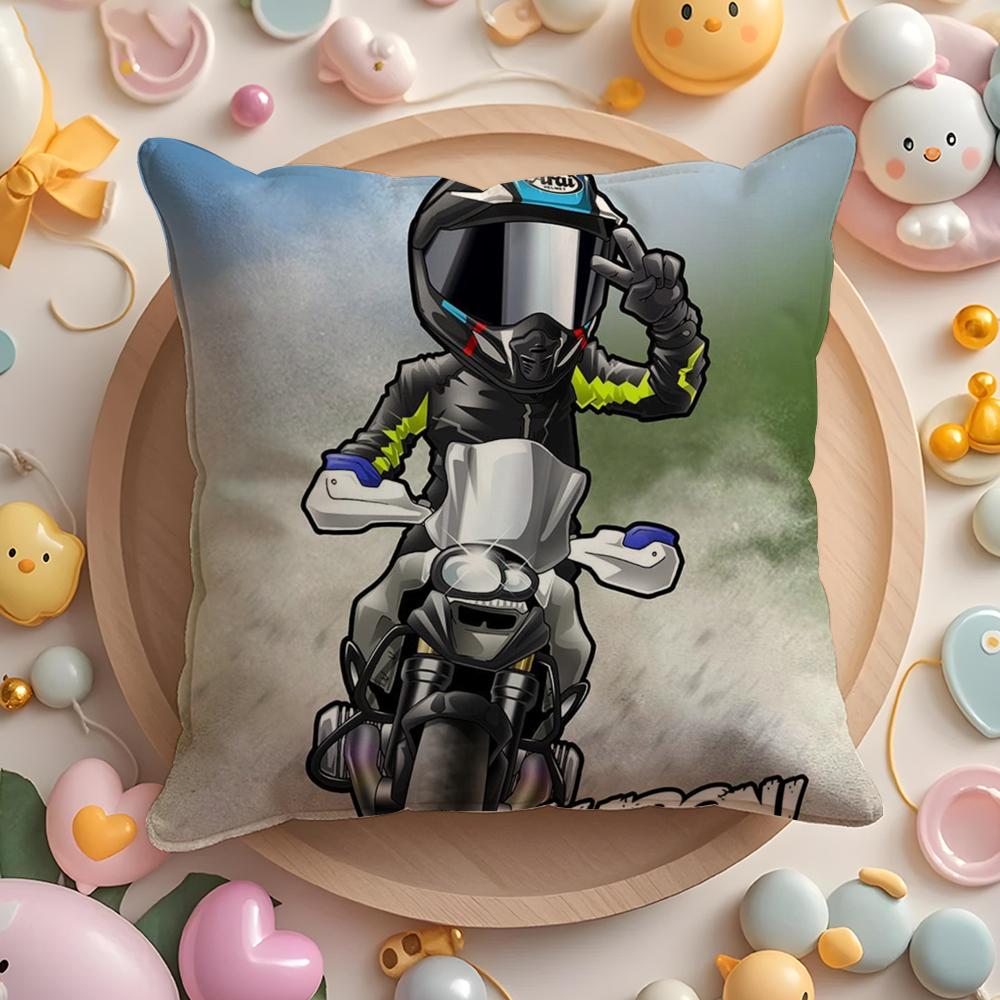 Cartoon Motorcycle Pillow Case Soft Plush Fabric Double-Sided Printed Cushion Cover Warm Winter Sofa Pillow Case