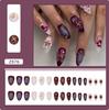 French Style Pink Flower Art Nail Patch Long Almond Fake Nails With Pearl Flower For Women Diy Manicure Accessories