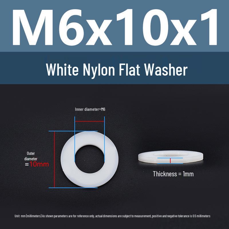 Yigu High-Temperature Wear-Resistant White Nylon Flat Washer, Sizes M2-M24