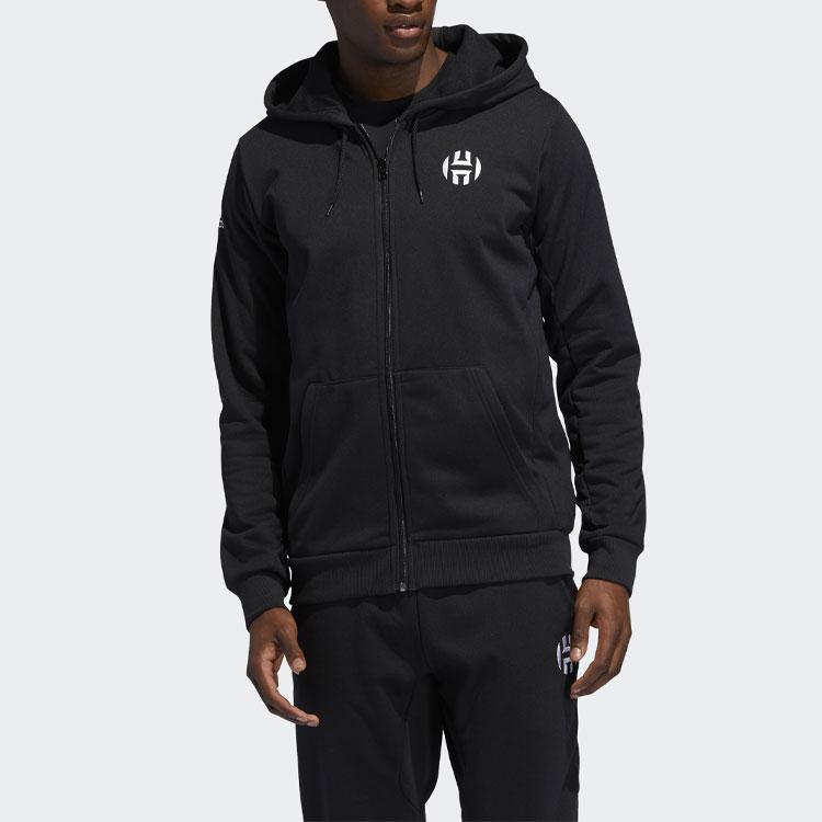 Adidas Logo Print Basketball Hoodie Zip-Up Jacket Men Outerwear Black DX6795