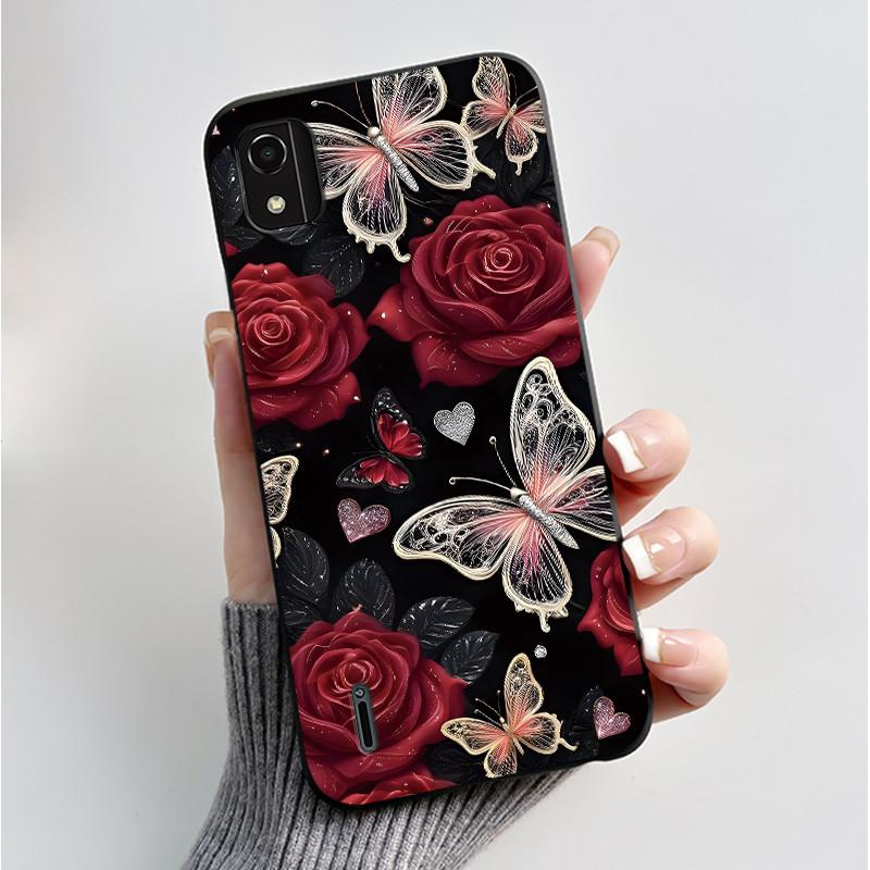 Phone Case For Nokia C2 2nd Edition Case Fashion Butterfly Flowers Black Soft Silicone Back Cover For NokiaC2 2nd Edition Casing