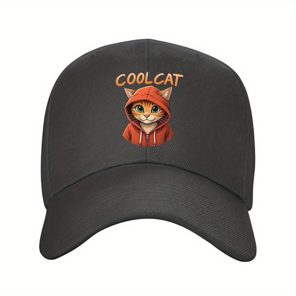 Cool Cat Graphic Baseball Cap Trendy Cartoon Animal Adjustable Summer Travel Hat
