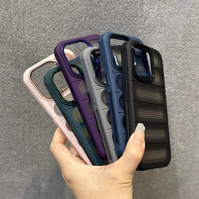 Anti Drop Metal Lens Ring for IPhone16promax Phone Case Apple 15 Mesh Breathable Matte Protection
