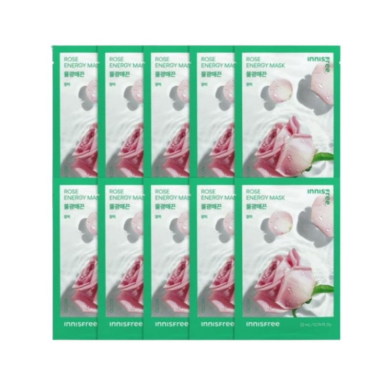 

Innisfree Розовая энергетическая маска 22 мл x 10 листов | Увлажняющая и осветляющая тканевая маска с экстрактом розы | Корейский уход за кожей 22ml x 10 Sheets