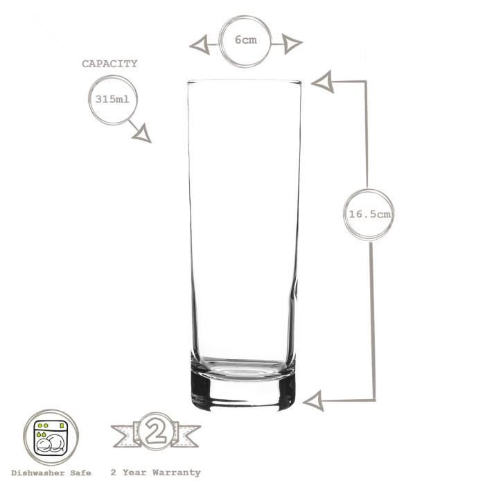 Verre Highball - LAV Ada - 315ml - Lot De 6 - Transparent - Design Moderne